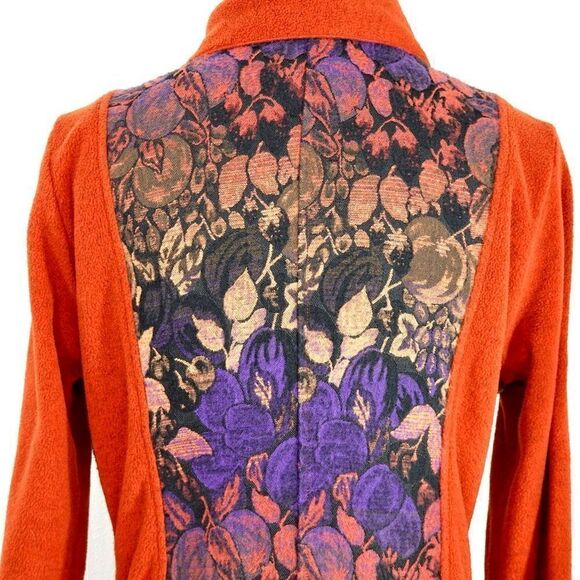 Soft Surroundings Burnt Orange Rust Fleece with Purple Tapestry Panels Cardigan - Picture 5 of 11